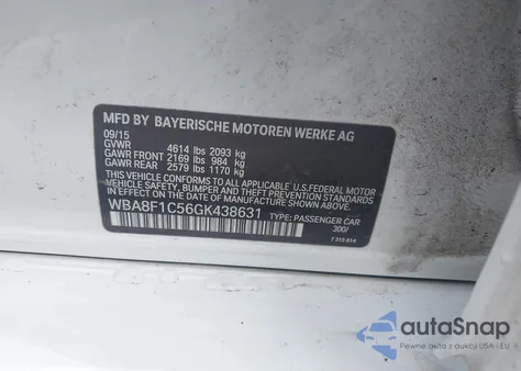 2016 BMW 328D xDrive из США, поврежденный, VIN WBA8F1C56GK438631